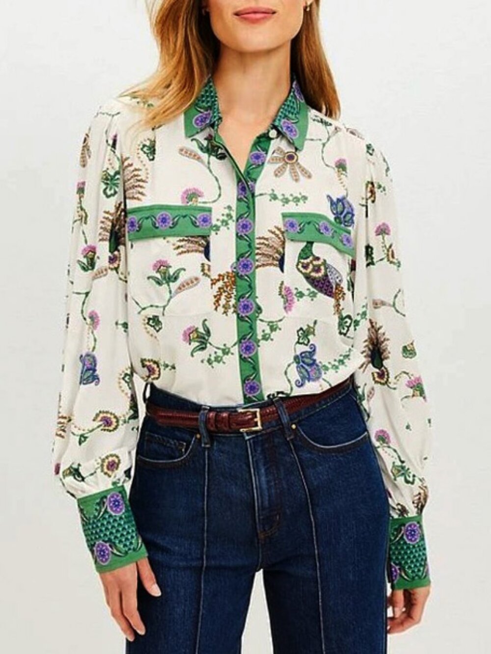 New Loft Pheasant Viscose Shirt Green White Small